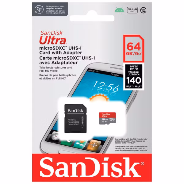 SanDisk microSD Ultra - 64GB - inclusief SD Adapter - Full HD