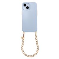 Selencia Rivièra MagSafe Backcover met afneembare haakjes voor de Apple iPhone 14 / 13 - Powder Blue + Bold Chain Polskoord - Gold