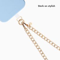 Selencia Rivièra MagSafe Backcover met afneembare haakjes voor de Apple iPhone 12 / 12 Pro - Powder Blue + Bold Chain (130 cm) - Gold