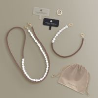 Selencia Telefoonkoorden set met Parels en Elastiekjes - Mocha Brown