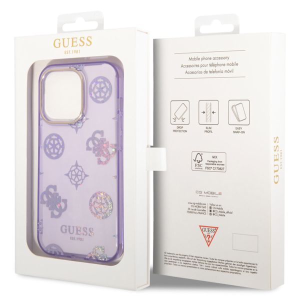 Guess Peony Glitter Backcover Apple iPhone 14 Pro - Lila