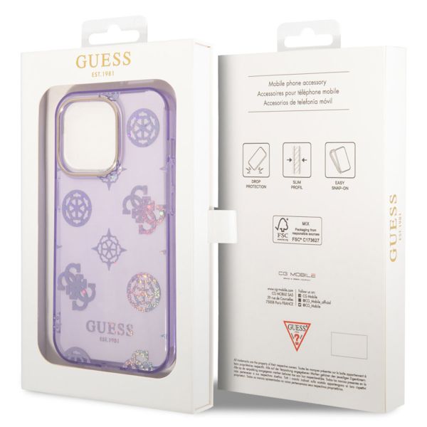 Guess Peony Glitter Backcover iPhone 14 Pro - Lila