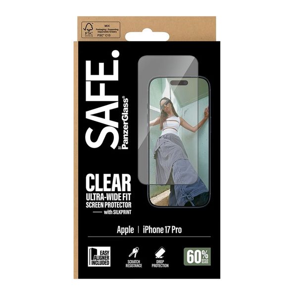 SAFE by PanzerGlass Ultra-Wide Fit Screenprotector met EasyAligner Apple iPhone 17 Pro