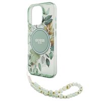 Guess MagSafe IML Flowers Case met beads strap Apple iPhone 16 Pro - Green