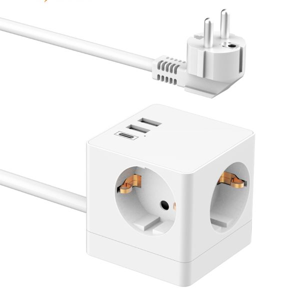 Accezz PowerCube Strip | 6-in-1 - 1x USB-C + 2x USB-A + 3x stopcontact - 4000 watt - Wit