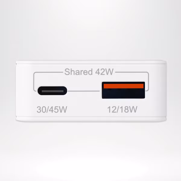 Accezz Ultra Slim GaN Oplader - USB-C + USB-A - 45W - Wit