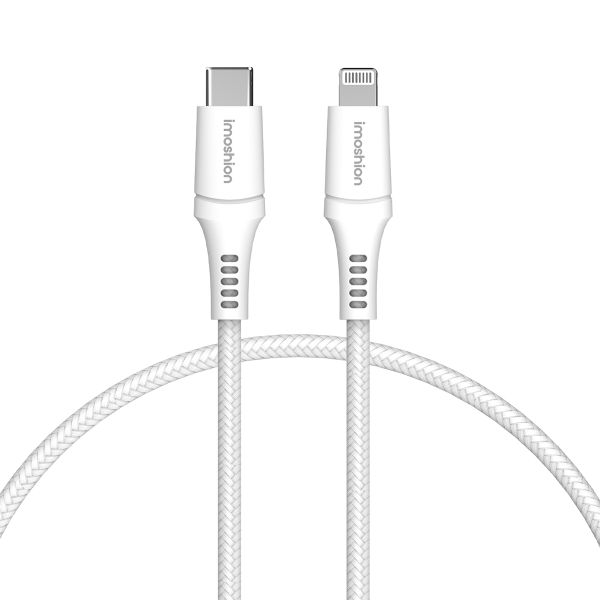 imoshion Lightning naar USB-C kabel - Non-MFi - Gevlochten textiel - 1 meter - Wit