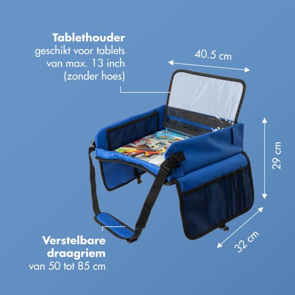 imoshion Reistafel - tablethouder auto - 7 opbergvakken - inclusief 2 kleurplaten - Blauw