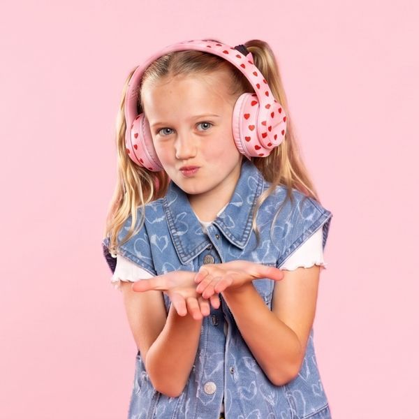 imoshion Draadloze Kinderkoptelefoon LED Light - Decibelbegrenzer - Met AUX kabel - Hartjes