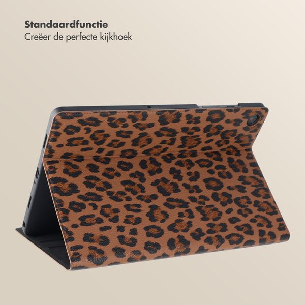 Selencia Sabi Bookcase met panterprint Samsung Galaxy Tab A11 Plus - Mocha Brown