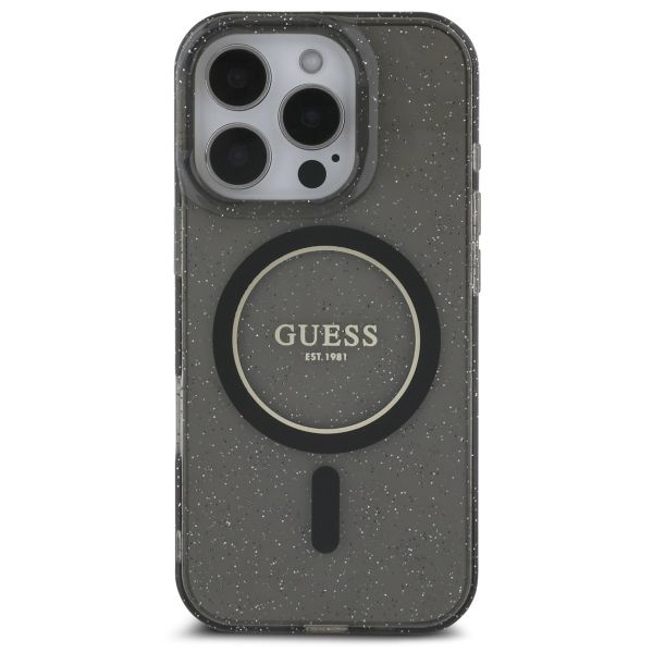 Guess MagSafe IML Glitter Case met beads strap Apple iPhone 16 Pro - Zwart