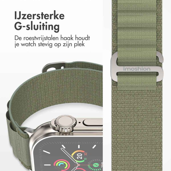 imoshion Nylon Alpine bandje Apple Watch Series 1 t/m 9 / SE (38/40/41 mm) | Series 10 (42 mm) - Olijfgroen