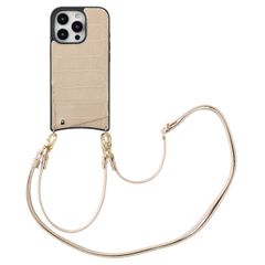 Selencia Nova Croco Phone Case with Cord and Card Holder Apple iPhone 16 Pro - Beige