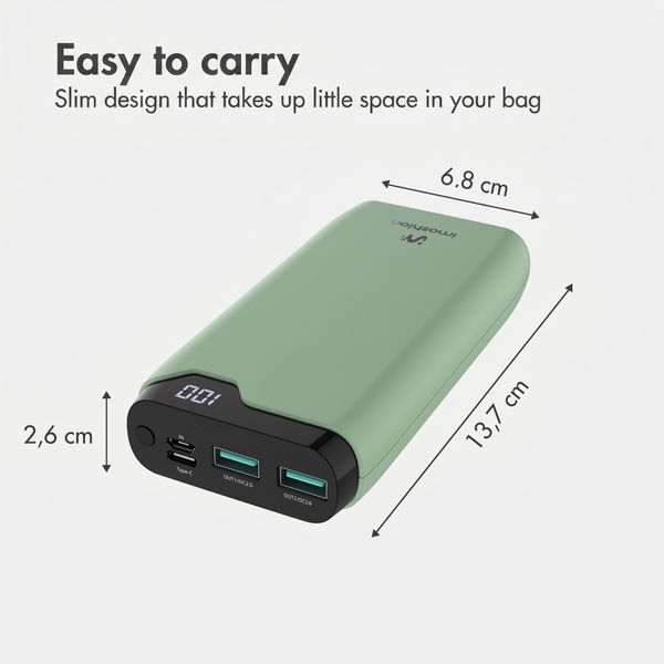 imoshion Power bank 20,000 mAh - 22.5W Fast charger - USB-C / USB-A - Green