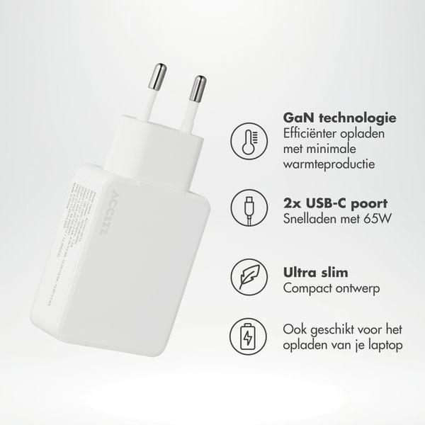 Accezz Ultra Slim GaN Oplader - 2x USB-C - 65W - Wit