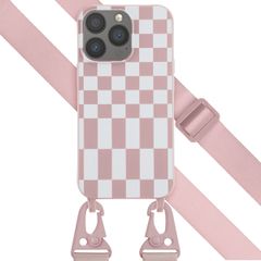 Selencia Siliconen design hoesje met afneembaar koord Apple iPhone 13 Pro - Irregular Check Sand Pink