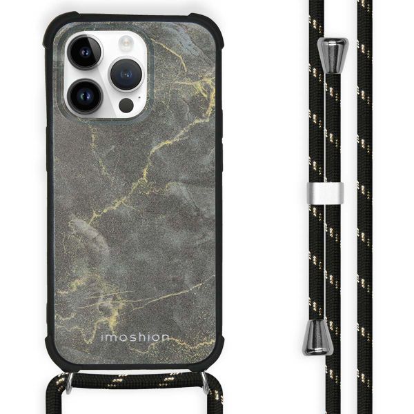 imoshion Design hoesje met koord iPhone 14 Pro - Black Marble