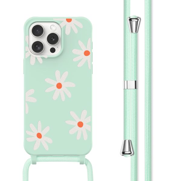 imoshion Siliconen design hoesje met koord iPhone 15 Pro - Green Flower Distance