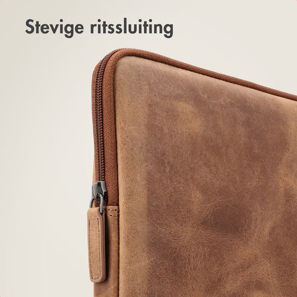 Accezz Leather Laptop hoes met rits 15-16 inch - Laptopsleeve - Cognac