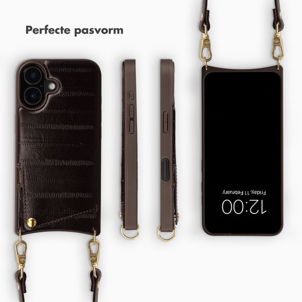 Selencia Nova Real Leather Backcover met Koord en Pashouder Apple iPhone 17 - Dark Chocolate