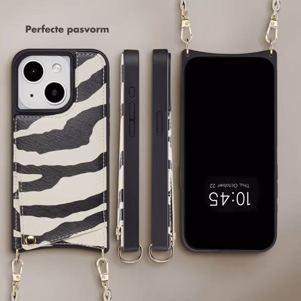 Selencia Nova Telefoonhoes met Koord en Pashouder Apple iPhone 15 - Zazzy Zebra