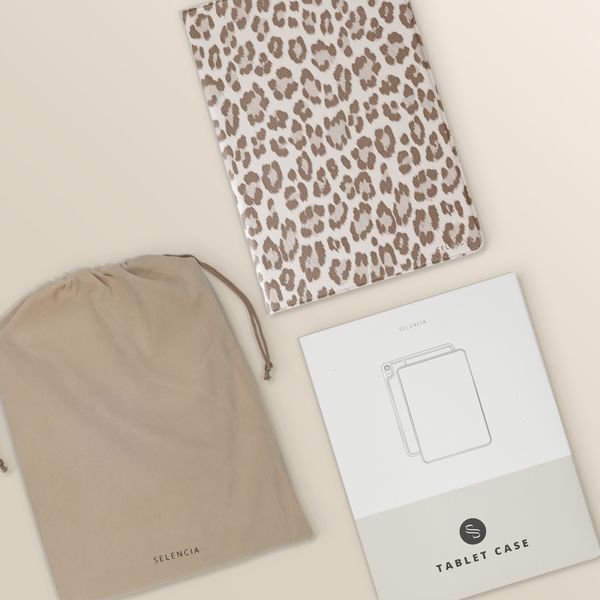 Selencia Sabi Bookcase with Leopard Print Samsung Galaxy Tab A11 Plus - Soft Ivory