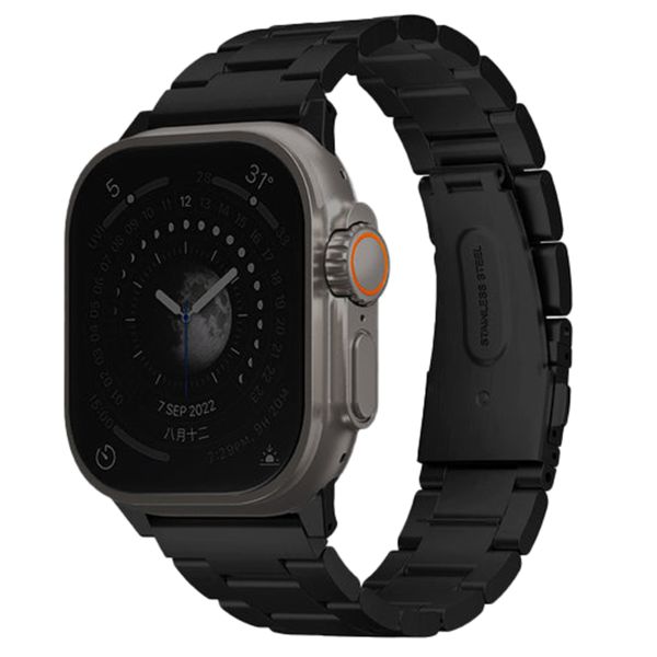 Uniq Osta Stalen band met zelf-verstelbare links Apple Watch Series 1 t/m 10 / SE / Ultra (2) (44/45/46/49 mm) - Midnight Black