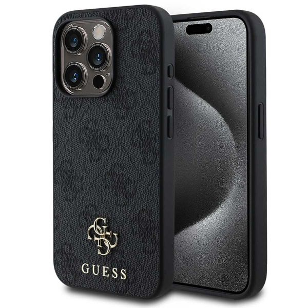 Guess 4G Metal Logo Backcover MagSafe iPhone 15 Pro - Zwart