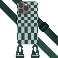 Selencia Siliconen design hoesje met afneembaar koord iPhone 13 Pro - Irregular Check Green