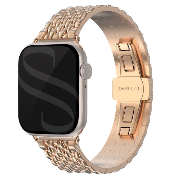 Selencia Stalen draak band Apple Watch Series 1 t/m 10 / SE / Ultra (2) (44/45/46/49 mm) - Rose Goud