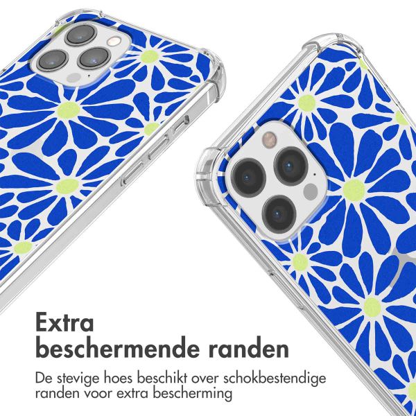 imoshion Design hoesje met koord iPhone 12 (Pro) - Cobalt Blue Flowers Connect