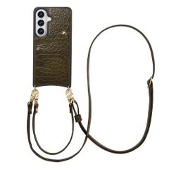 Selencia Nova Croco Telefoonhoes met Koord en Pashouder Samsung Galaxy S26 - Dark Olive