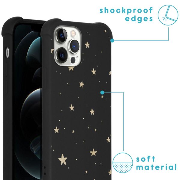 imoshion Design hoesje met koord iPhone 12 (Pro) - Sterren - Zwart / Goud