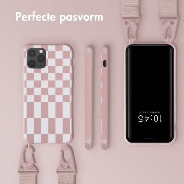 Selencia Siliconen design hoesje met afneembaar koord Apple iPhone 11 Pro - Irregular Check Sand Pink