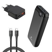 imoshion Powerbank 27.000 mAh + Accezz Ultra Slim GaN Oplader + Accezz USB-C naar USB-C kabel - 1 meter - Zwart