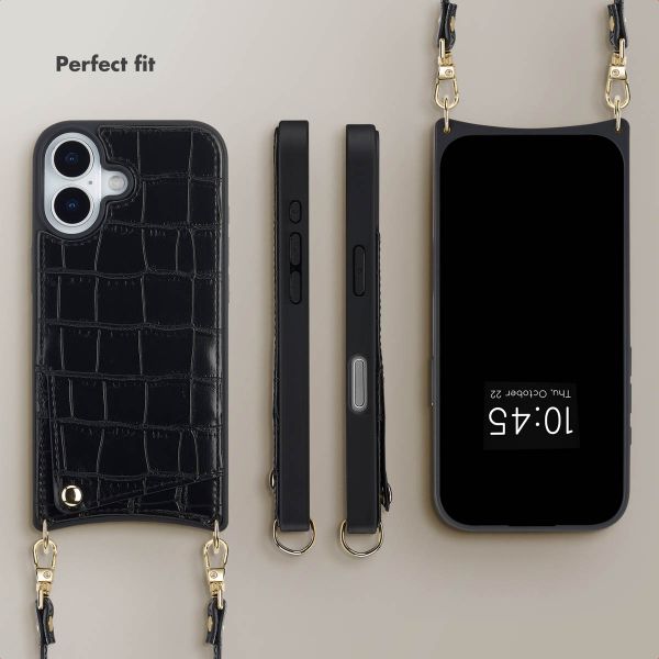 Selencia Nova Croco Phone Case with Cord and Card Holder Apple iPhone 17 - Black