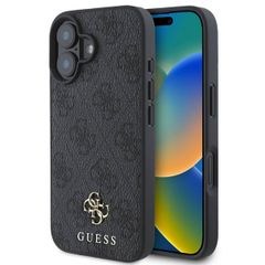 Guess 4G Metal Logo Backcover MagSafe iPhone 16 - Zwart