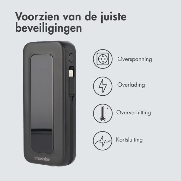 imoshion Powerbank met uittrekbare kabel 10.000 mAh - Power Delivery - USB-C + Lightning - Zwart