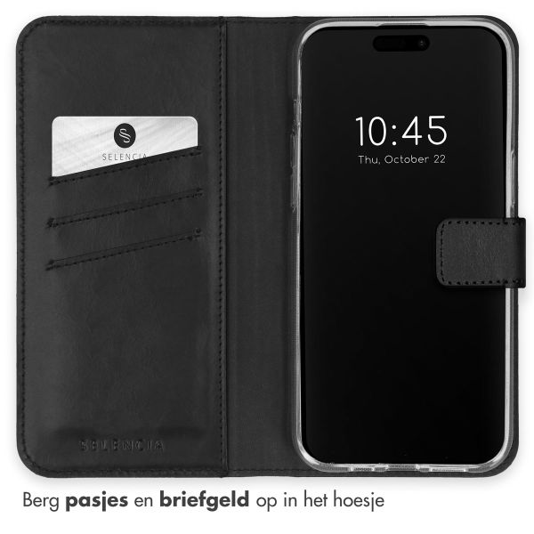 Selencia Echt Leren Bookcase Apple iPhone 15 Pro Max - Zwart