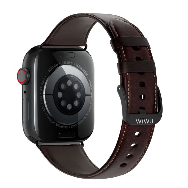 WiWu Vintage lederen band Apple Watch Series 1 t/m 10 / SE / Ultra (2) (44/45/46/49 mm) - Donkerbruin
