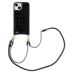 Selencia Nova Croco Phone Case with Cord and Card Holder Apple iPhone 15 - Black