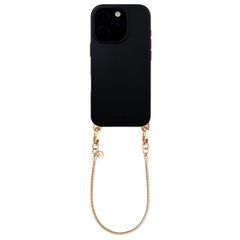 Selencia Rivièra MagSafe Backcover met afneembare haakjes voor de Apple iPhone 16 Pro Max - Velvet Black + Sleek Chain Polskoord - Gold