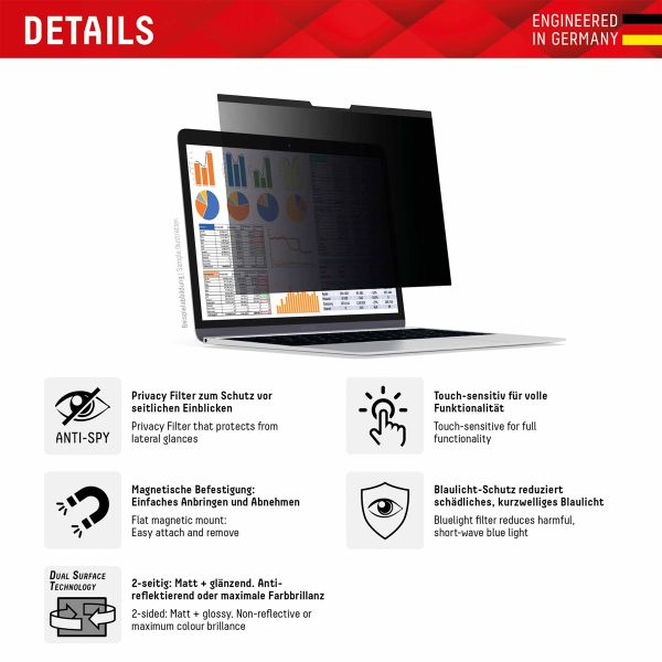 Displex Privacy Safe Magnetische Screenprotector MacBook Air 13.3 inch / Pro 13.3 inch - A1932 / A2179 / A2337 / A1466 / A1706 / A1708 / A1989 / A1502