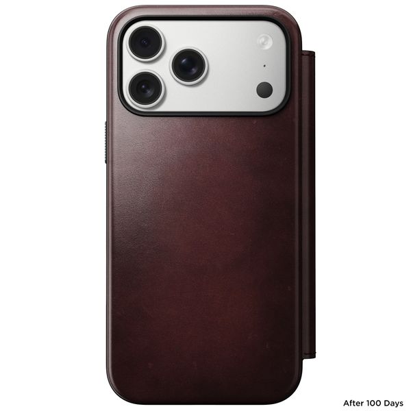 Nomad Modern Horween Leather Folio Bookcase met MagSafe Apple iPhone 17 Pro Max - Burgundy
