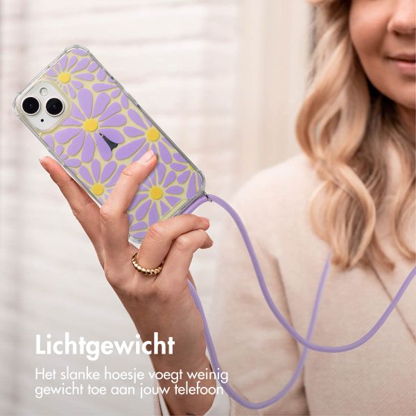 imoshion Design hoesje met koord Apple iPhone 15 - Tropical Violet Flowers Connect