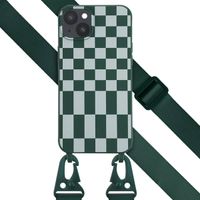 Selencia Siliconen design hoesje met afneembaar koord Apple iPhone 14 Plus - Irregular Check Green