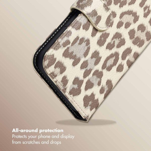 Selencia Sabi Bookcase with Leopard Print Apple iPhone 15 - Soft Ivory