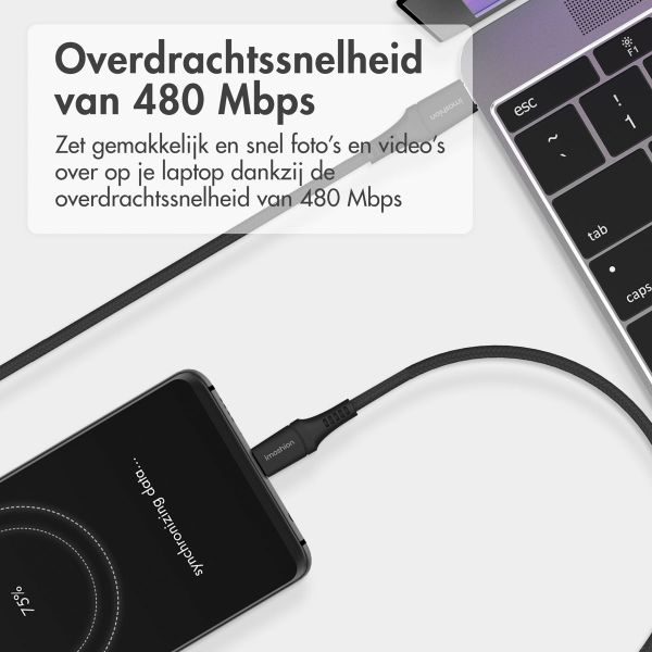 imoshion Braided USB-C naar USB-C kabel - 0,25 meter - Zwart