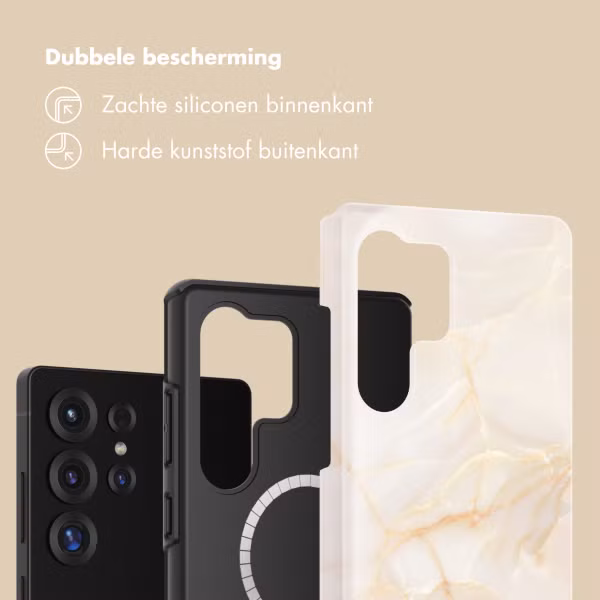 Selencia Vivid Backcover met MagSafe Samsung Galaxy S25 Ultra - Golden Beige Marble