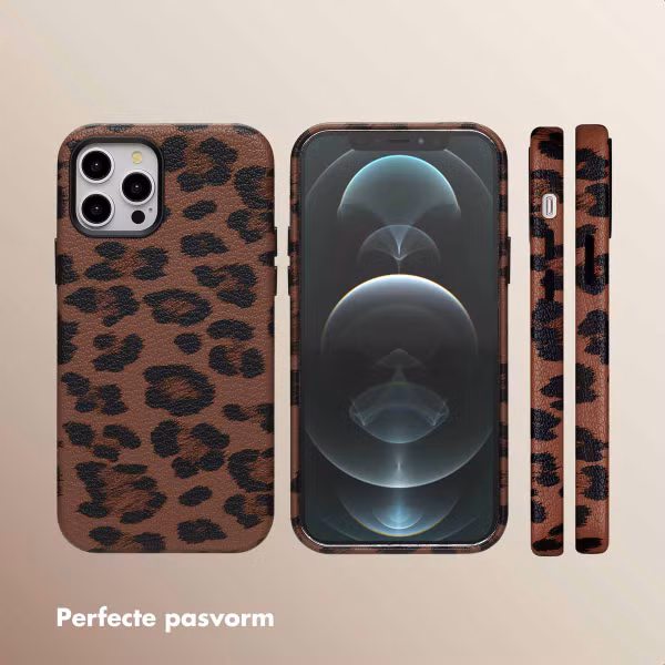 Selencia Sabi Backcover Panterprint met MagSafe Apple iPhone 12 (Pro) - Mocha Brown